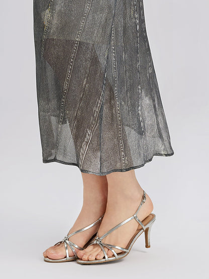 Yıkamalı Kot Görünümlü Midi Etek