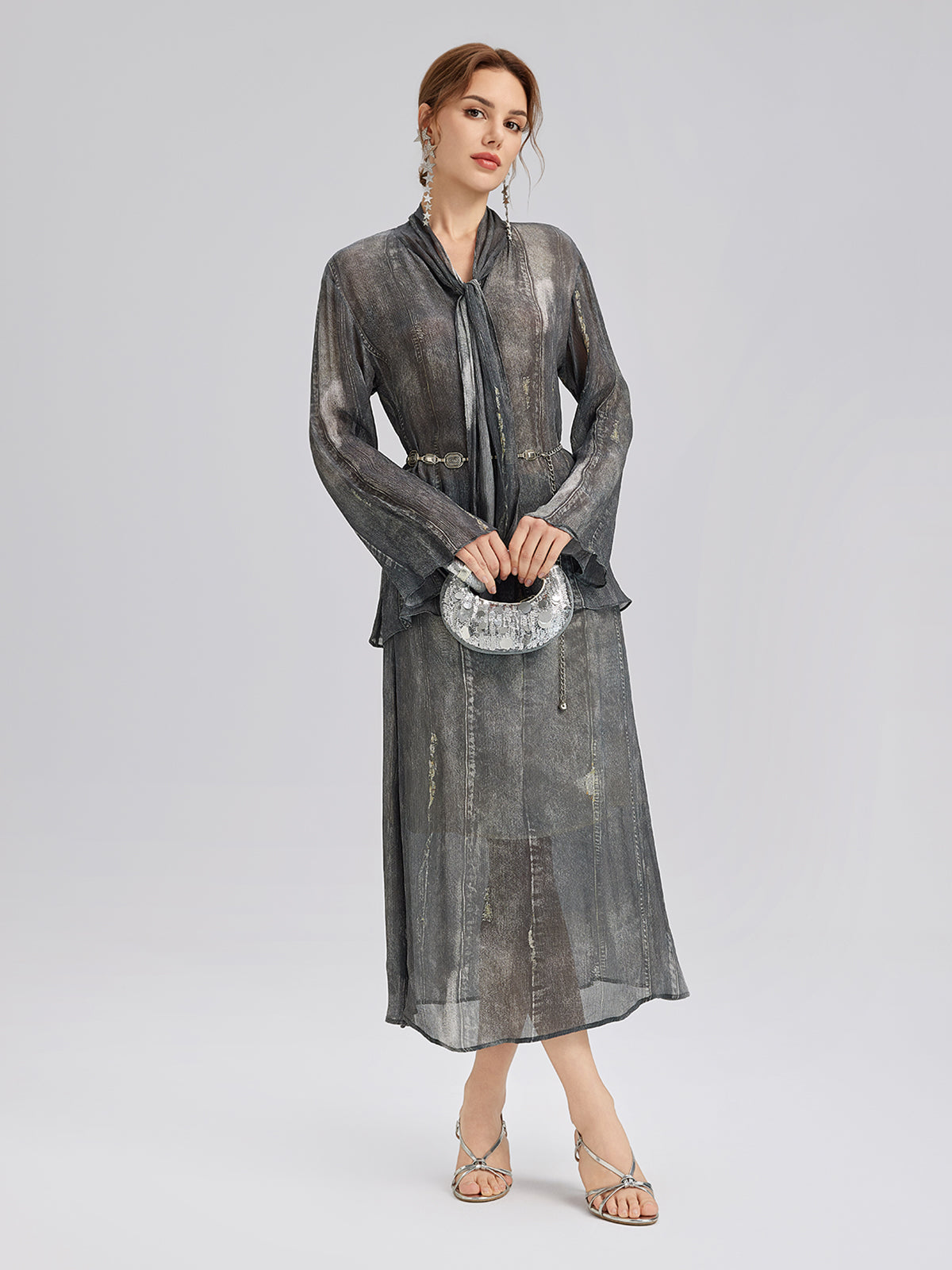 Kot Görünümlü Yıkamalı Bağlamalı Bluz