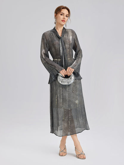 Kot Görünümlü Yıkamalı Bağlamalı Bluz