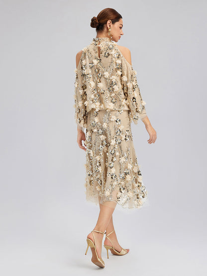 Pullu Çiçek Nakışlı Omuz Dekolteli Bluz