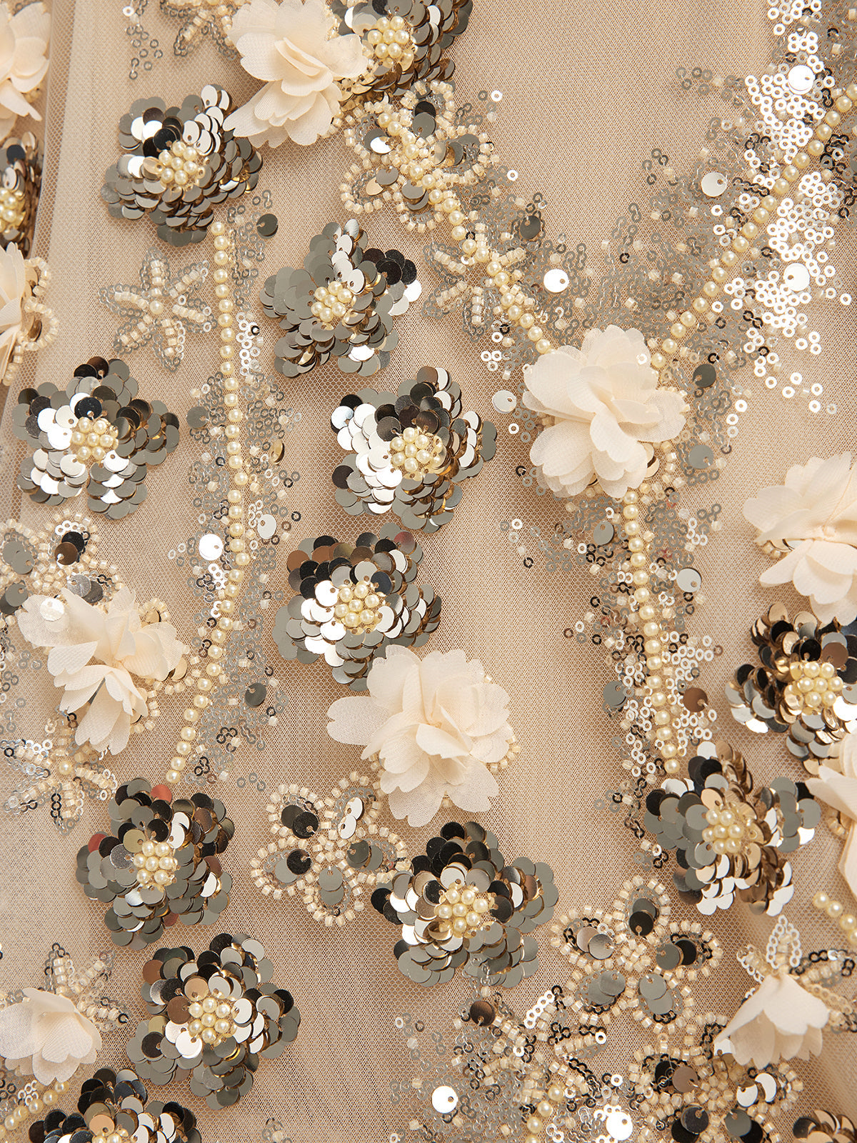 Pullu Çiçek Nakışlı Omuz Dekolteli Bluz