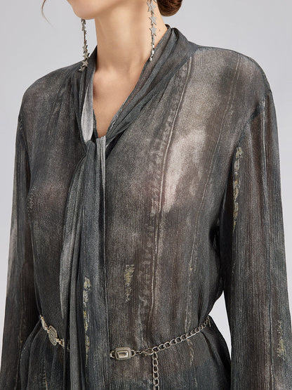 Kot Görünümlü Yıkamalı Bağlamalı Bluz