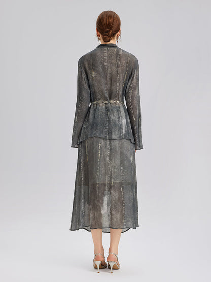 Yıkamalı Kot Görünümlü Midi Etek