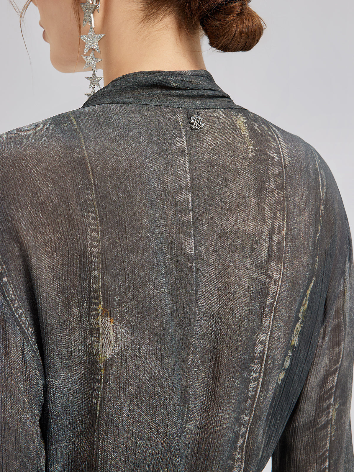 Kot Görünümlü Yıkamalı Bağlamalı Bluz