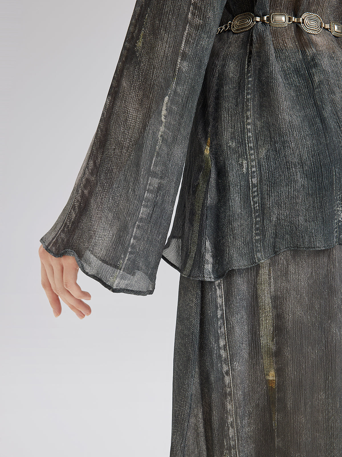 Kot Görünümlü Yıkamalı Bağlamalı Bluz