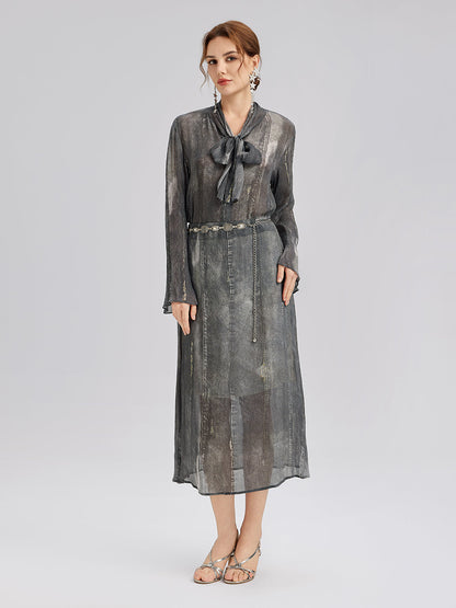 Kot Görünümlü Yıkamalı Bağlamalı Bluz