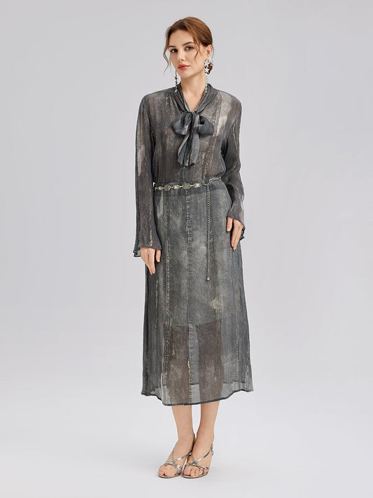 Kot Görünümlü Yıkamalı Bağlamalı Bluz