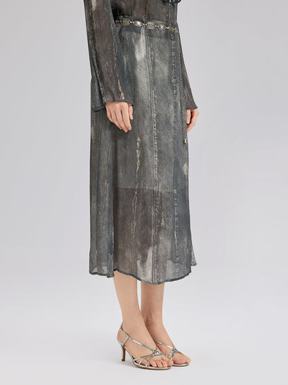 Yıkamalı Kot Görünümlü Midi Etek