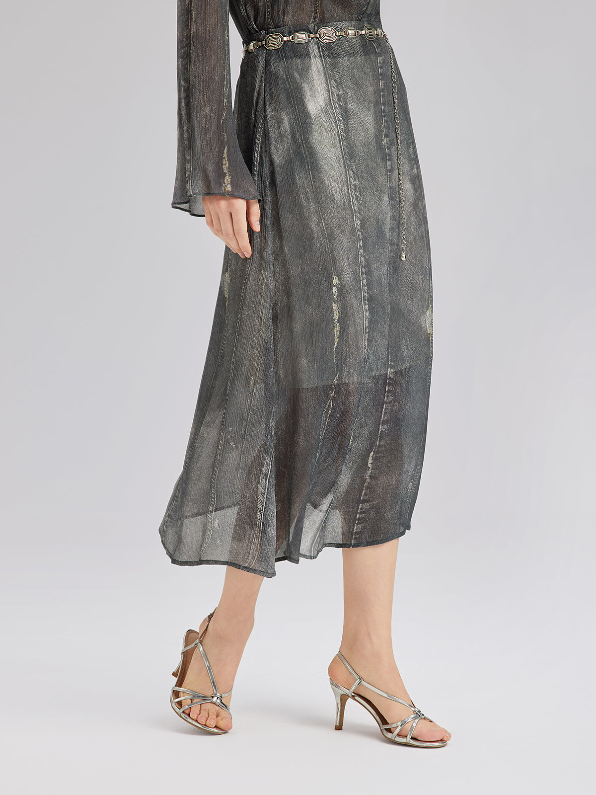 Yıkamalı Kot Görünümlü Midi Etek