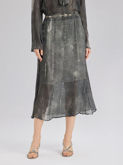 Yıkamalı Kot Görünümlü Midi Etek