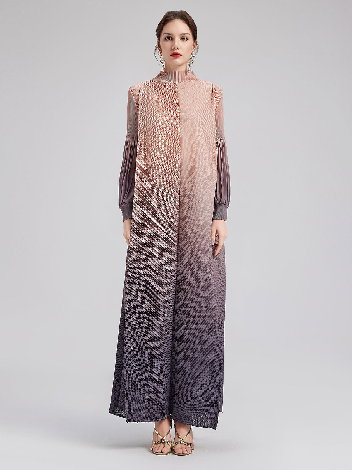 Romantik Renk Geçişli Pileli Mimari Elbise