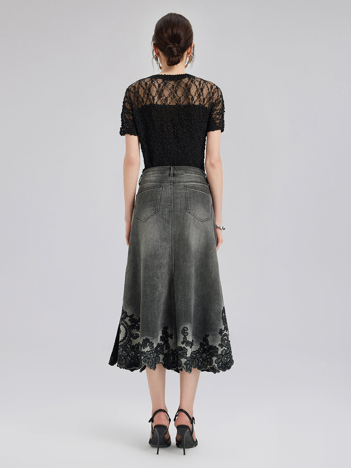 Yeni Nakışlı Taşlı Kot Etek