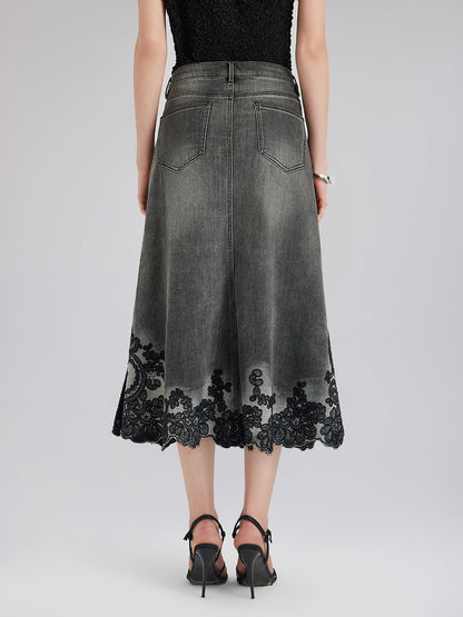 Yeni Nakışlı Taşlı Kot Etek