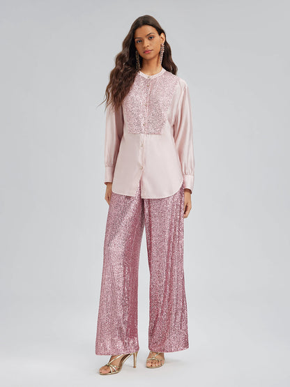 Sade Lüks Pullu Bol Paça Pantolon