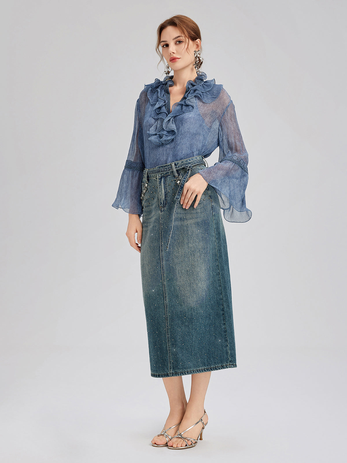 İpek Dantelli Fırfır Kenarlı Bluz (%100 İpek)