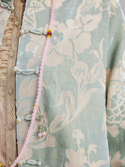 Modern Etnik Kadife Çiçekli Ceket