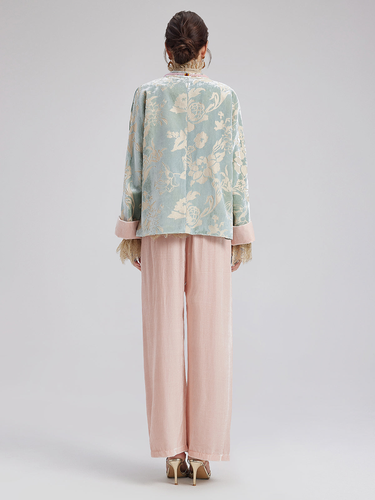 Modern Etnik Kadife Çiçekli Ceket