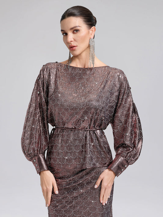 Omzu Açık Taşlı Bluz