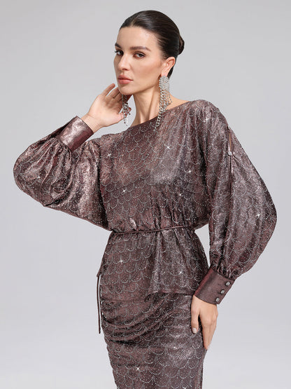 Omzu Açık Taşlı Bluz