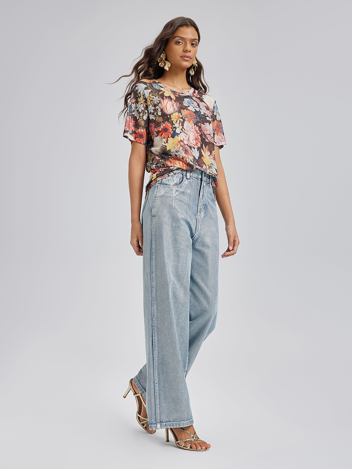 İtalyan Vintage Çiçek Desenli Tişört