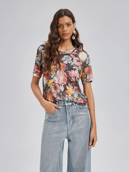 İtalyan Vintage Çiçek Desenli Tişört