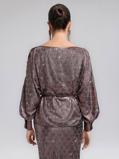 Omzu Açık Taşlı Bluz