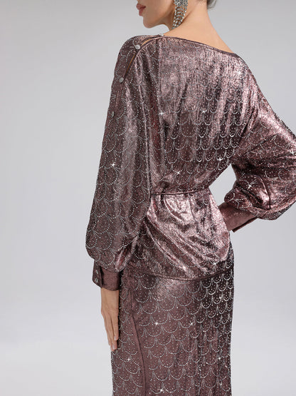 Omzu Açık Taşlı Bluz