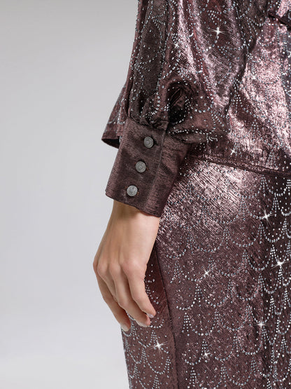 Omzu Açık Taşlı Bluz