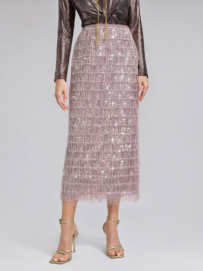 Arkası Yırtmaçlı Pullu Püsküllü Etek