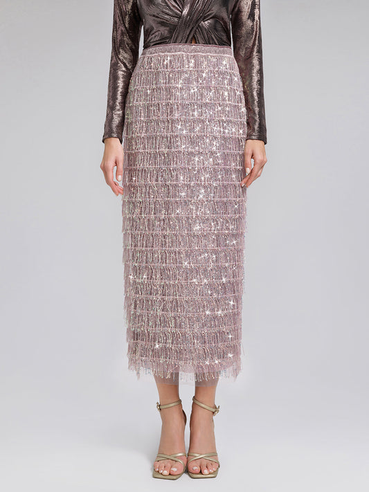 Arkası Yırtmaçlı Pullu Püsküllü Etek