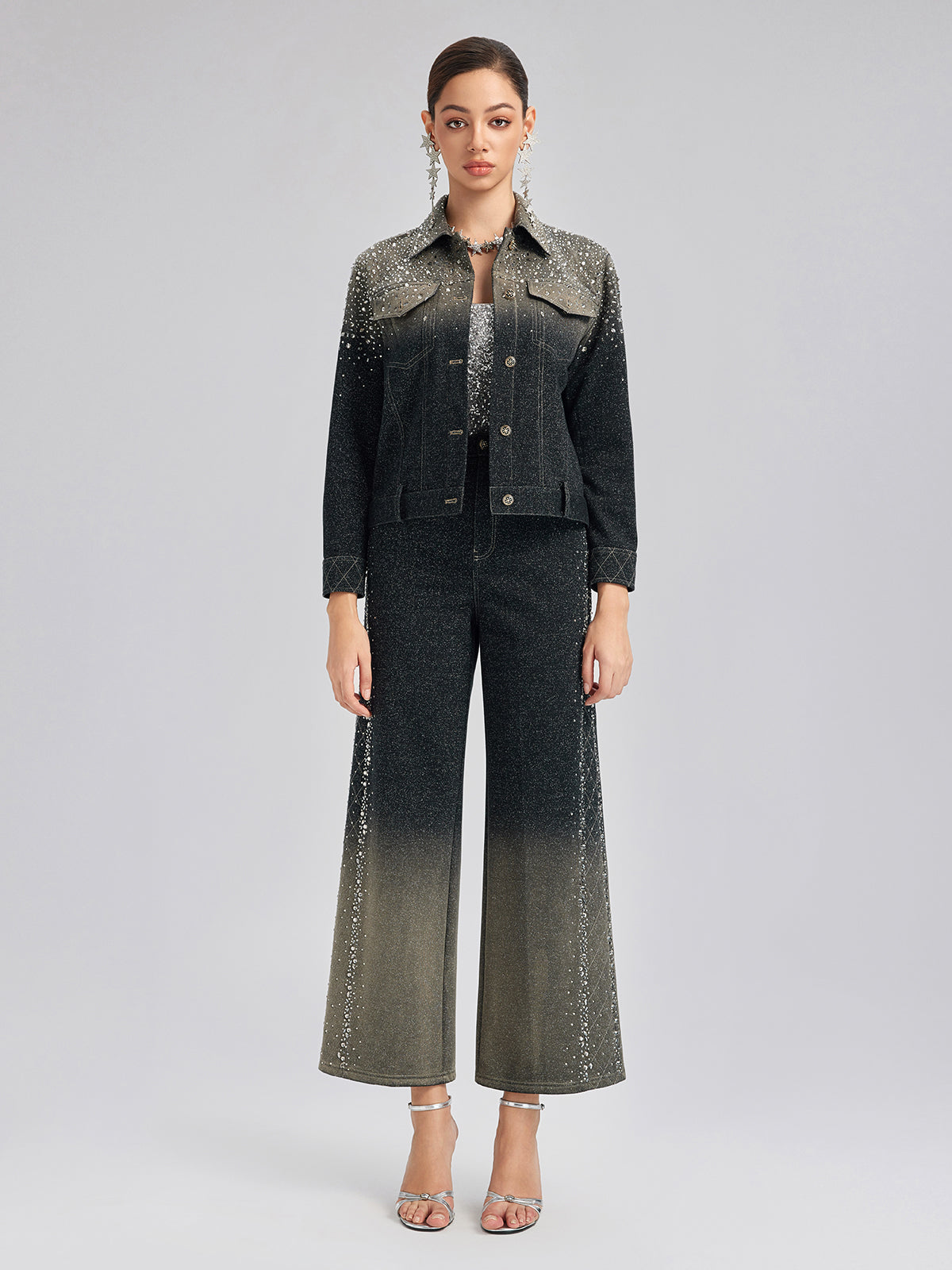 El Yapımı Taşlı Renk Geçişli Triko Ceket