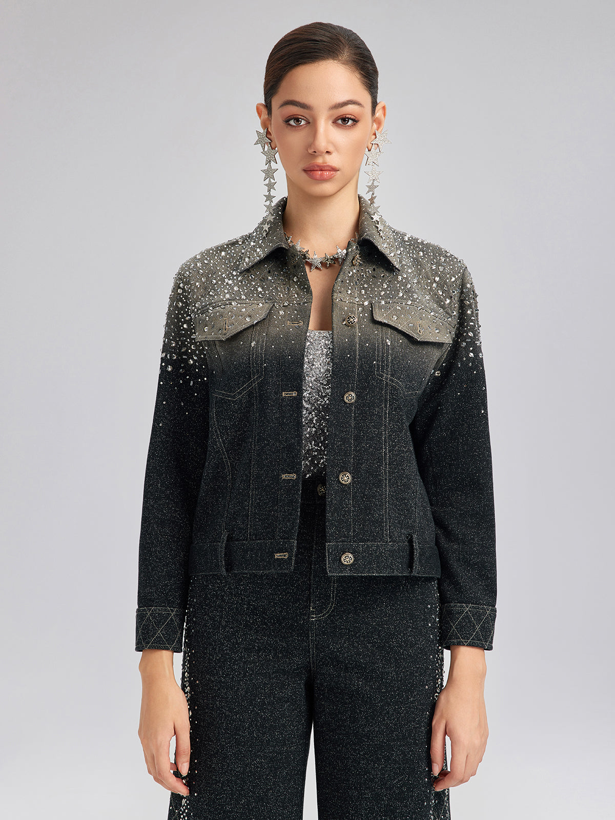 El Yapımı Taşlı Renk Geçişli Triko Ceket