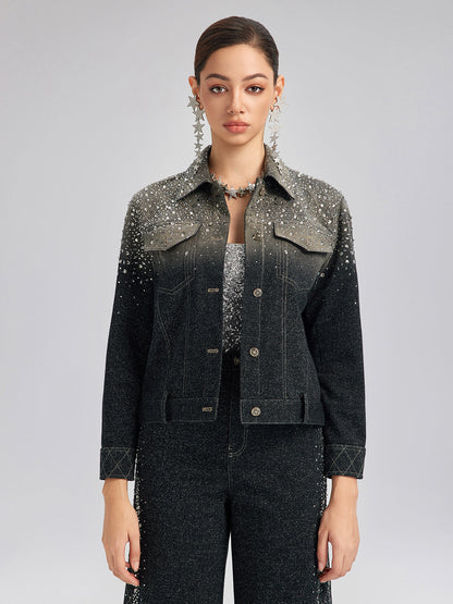 El Yapımı Taşlı Renk Geçişli Triko Ceket