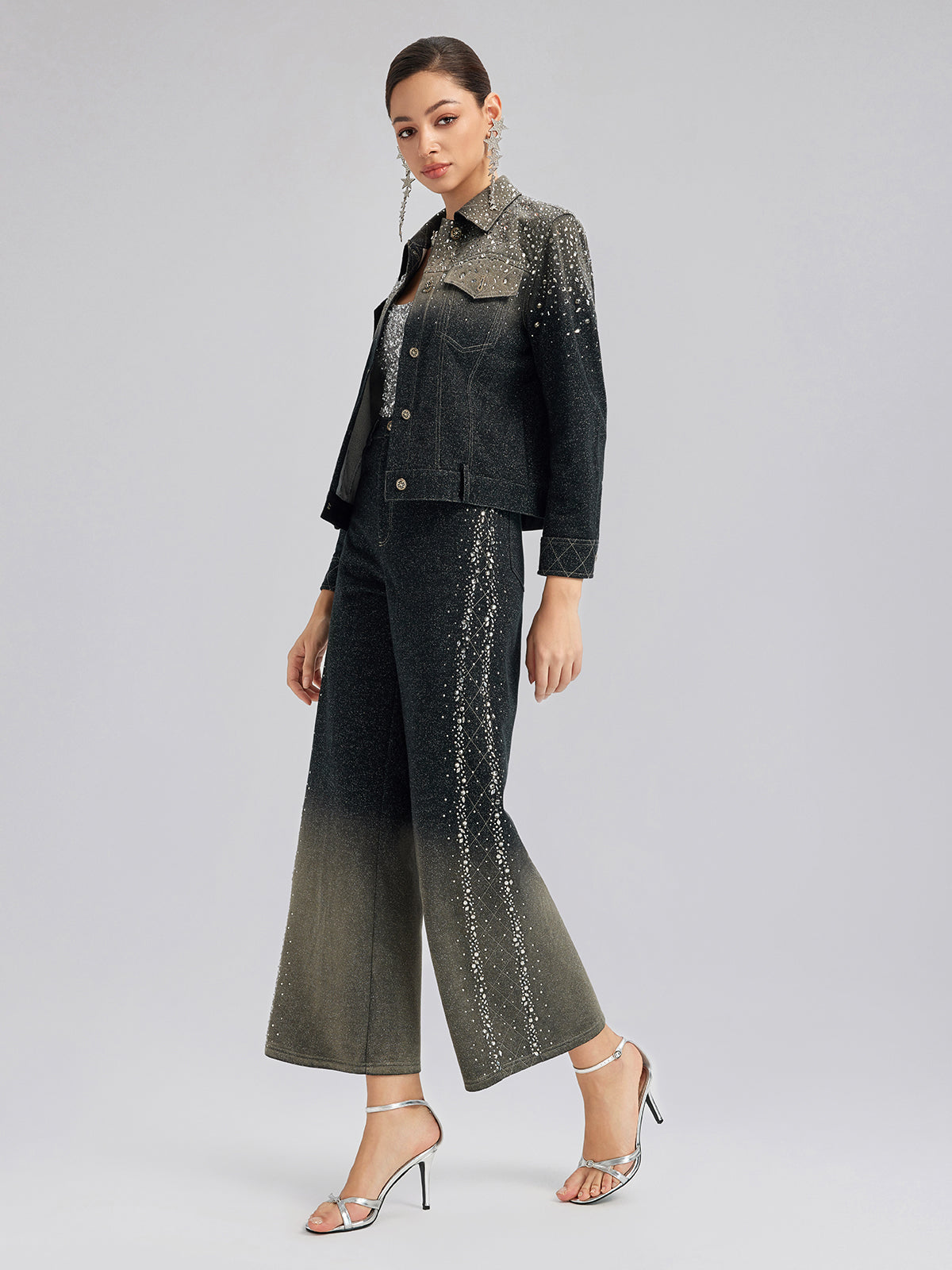 El Yapımı Taşlı Renk Geçişli Triko Pantolon