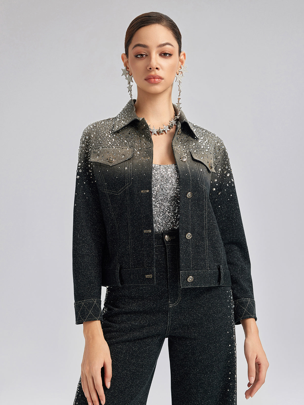 El Yapımı Taşlı Renk Geçişli Triko Ceket