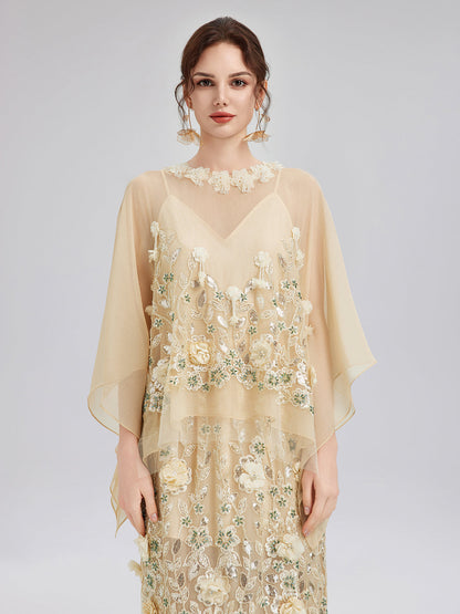 İşlemeli Çiçekli Pullu Şifon Bluz