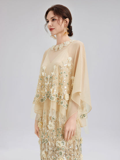 İşlemeli Çiçekli Pullu Şifon Bluz