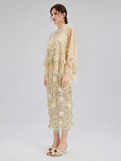 İşlemeli Çiçekli Pullu Şifon Bluz