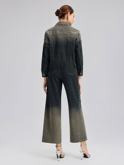 El Yapımı Taşlı Renk Geçişli Triko Pantolon