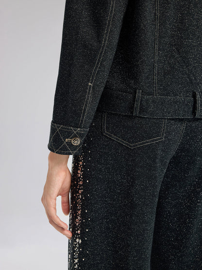 El Yapımı Taşlı Renk Geçişli Triko Pantolon