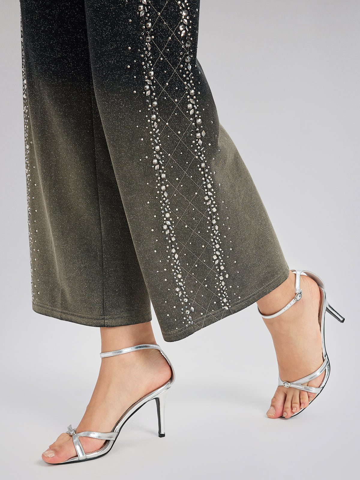 El Yapımı Taşlı Renk Geçişli Triko Pantolon