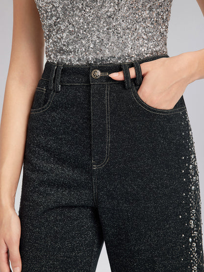 El Yapımı Taşlı Renk Geçişli Triko Pantolon