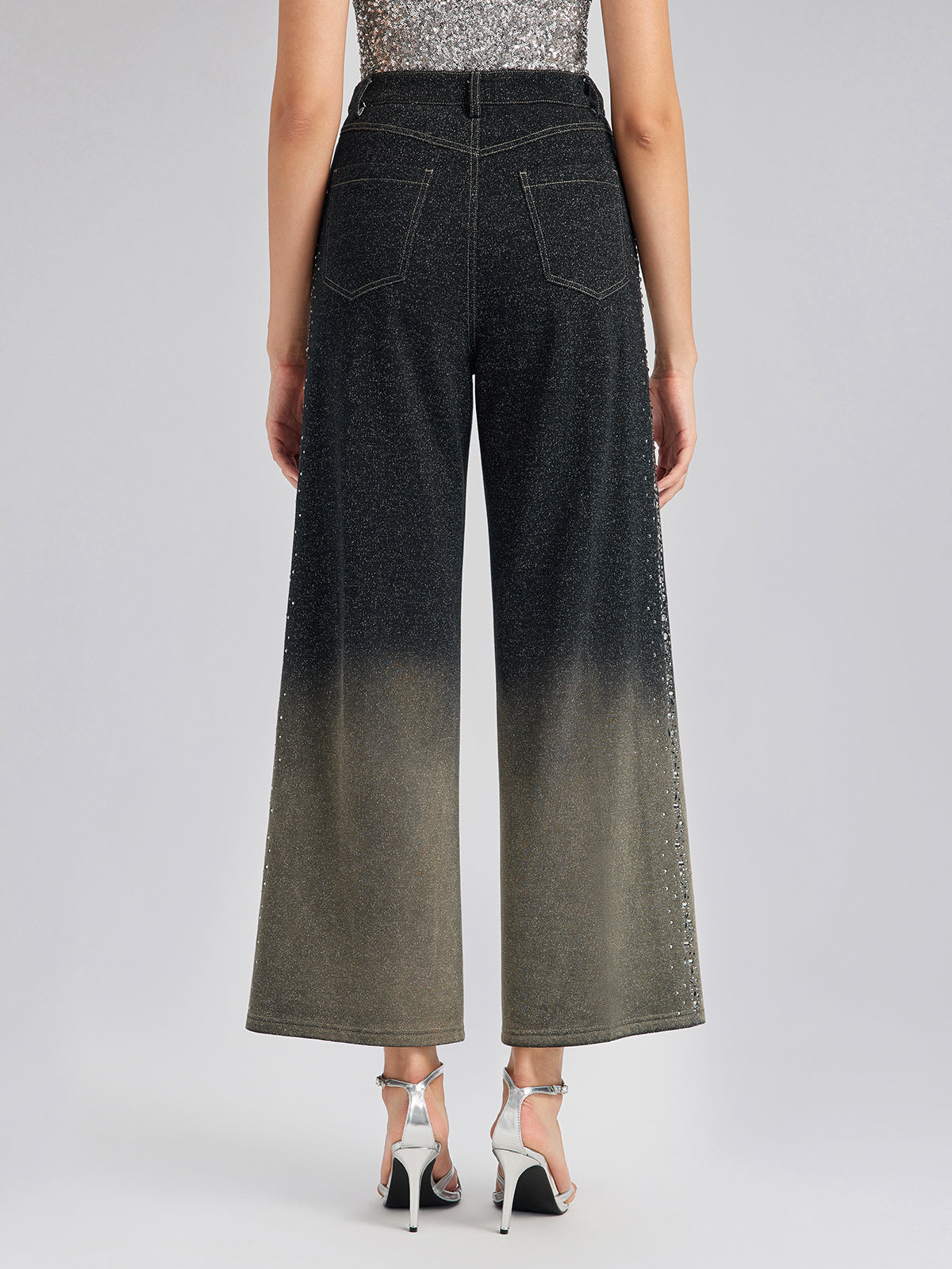 El Yapımı Taşlı Renk Geçişli Triko Pantolon