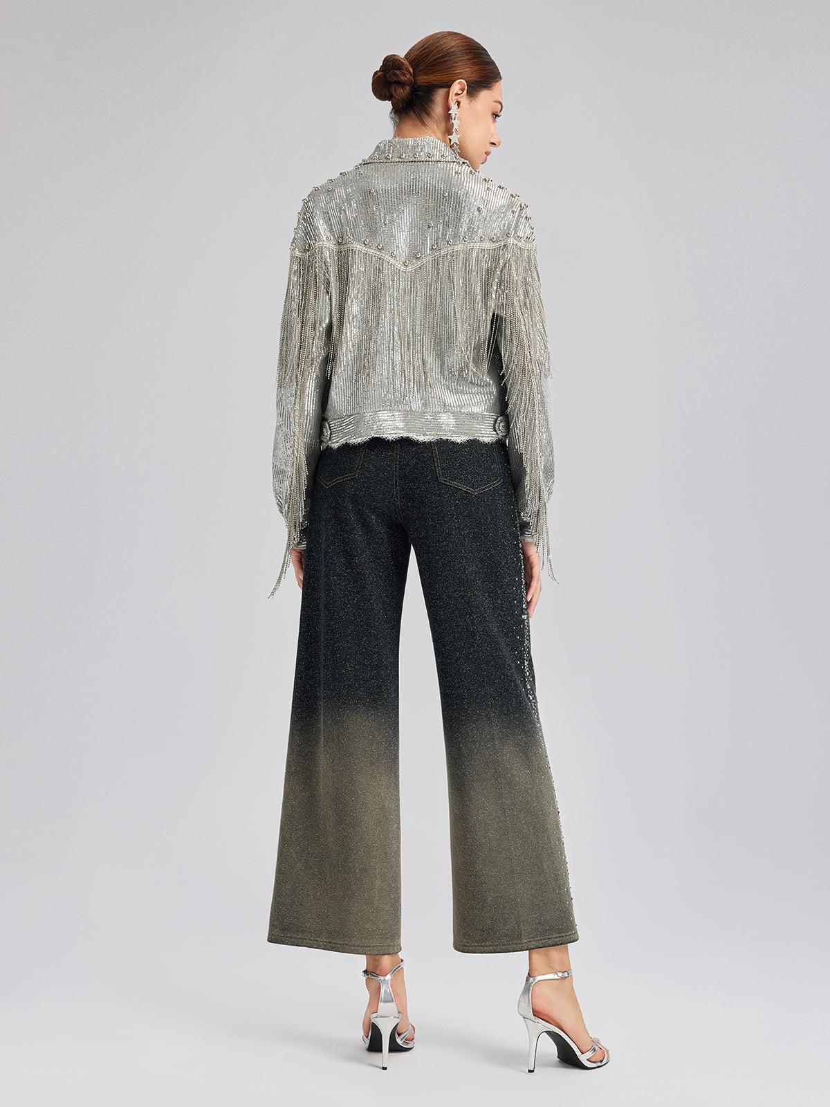 El Yapımı Taşlı Renk Geçişli Triko Pantolon