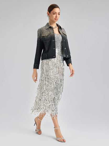 El Yapımı Taşlı Renk Geçişli Triko Ceket