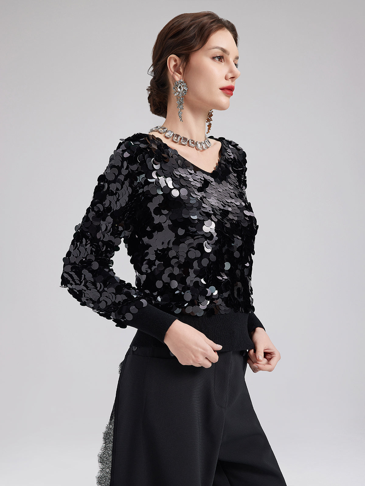 Lüks Pullu Yün Triko Bluz