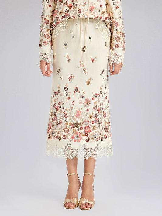 Çiçekli Pullu Nakışlı Triko Etek