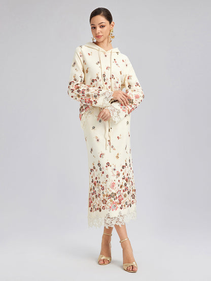 Çiçekli Pullu Nakışlı Triko Etek