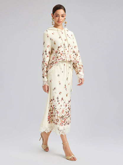 Çiçekli Pullu Nakışlı Triko Etek