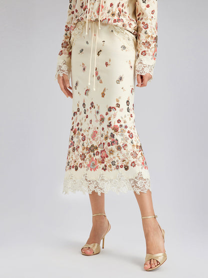 Çiçekli Pullu Nakışlı Triko Etek